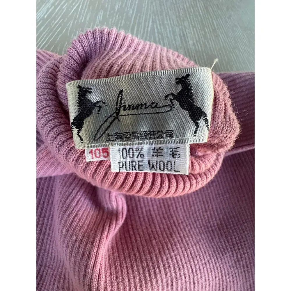 Vintage Jinma Dusty Pink 100% Pure Wool Ribbed Turtleneck Sweater